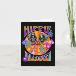 Tarjeta Feliz Hippie Halloween Groovy Skelet de baile retr