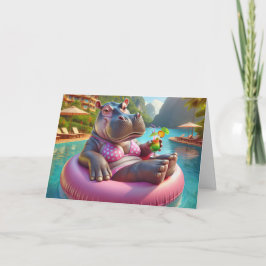 Tarjeta Feliz Hippo Con Bebida De Cumpleaños