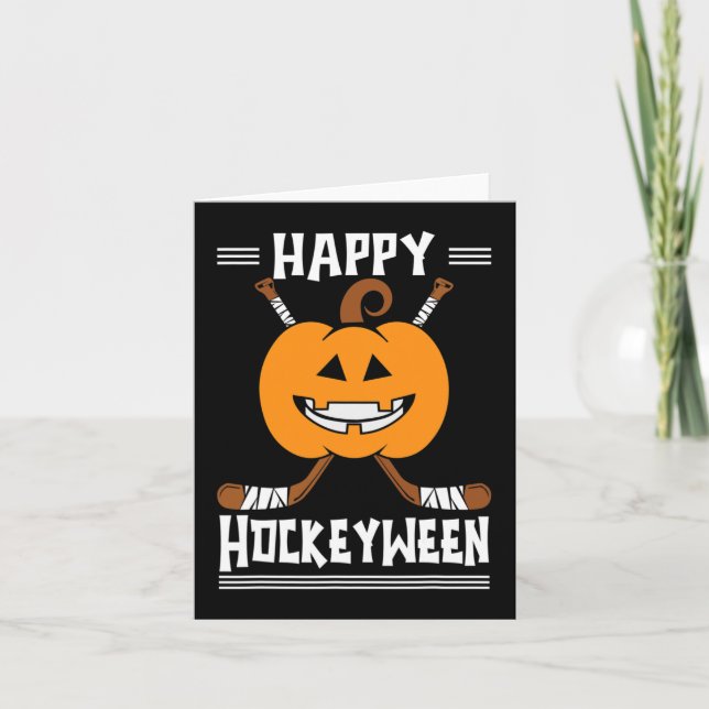 Tarjeta Feliz Hockeyween Halloween Ice Hockey Player y H (Anverso)