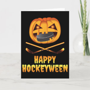Tarjeta Feliz Hockeyween Hockey Calabaza Comiendo Disco Di