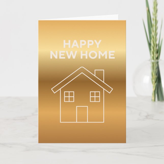 Tarjeta Feliz Hogar Nuevo - fondo gradiente dorado (Anverso)