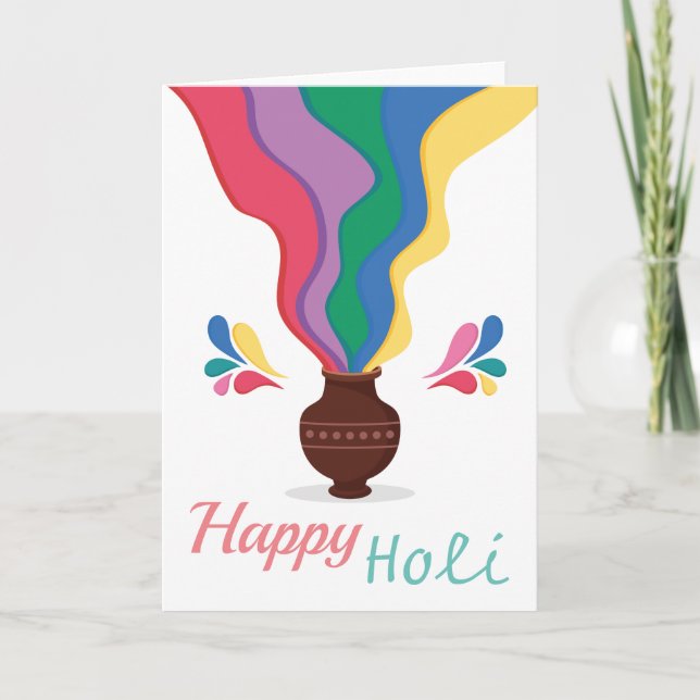 Tarjeta Feliz Holi de fondo blanco (Anverso)