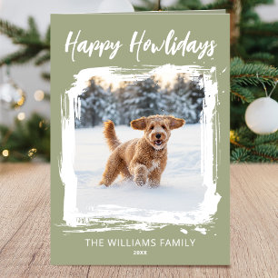 Tarjeta Feliz Howlidays Perro 2 Foto Navidad Verde Moderno