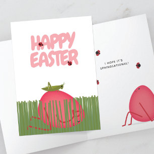 Tarjeta Feliz huevo de Pascua escondido   Escena de primav