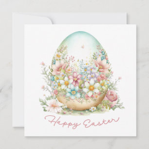 Tarjeta Feliz Huevo de Pascua Floral de Pascua