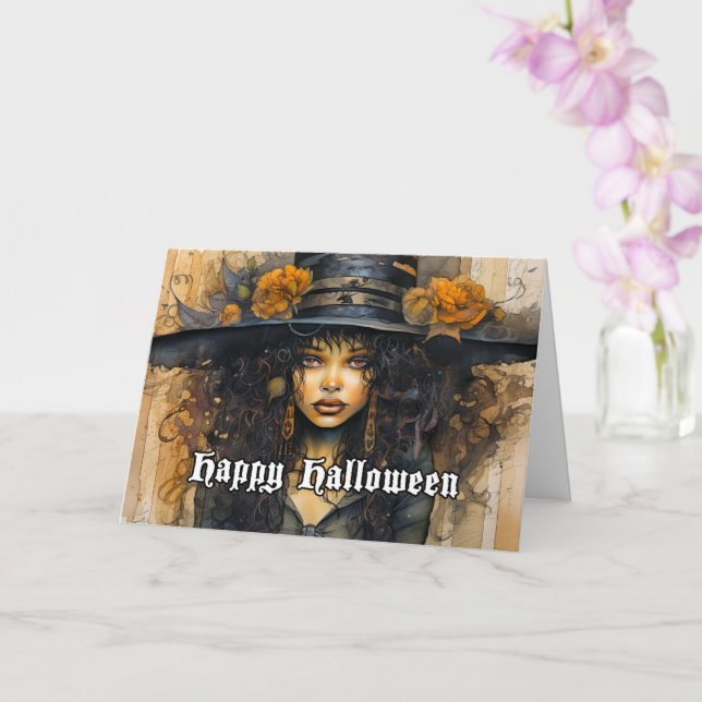 Tarjeta Feliz Ilustracion de Brujas de Halloween Voodoo (Orquídea)