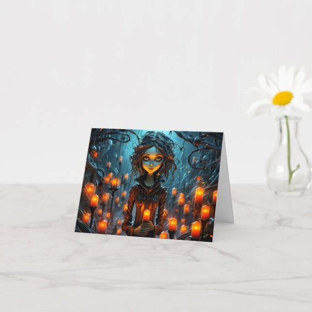 Tarjeta Feliz Ilustracion gótico de brujas de Halloween (Planta pequeña)