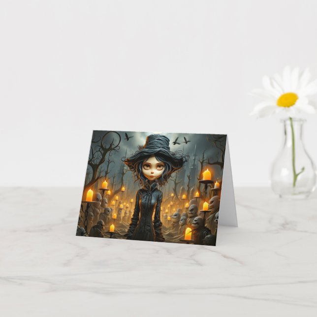 Tarjeta Feliz Ilustracion gótico de brujas de Halloween (Planta pequeña)