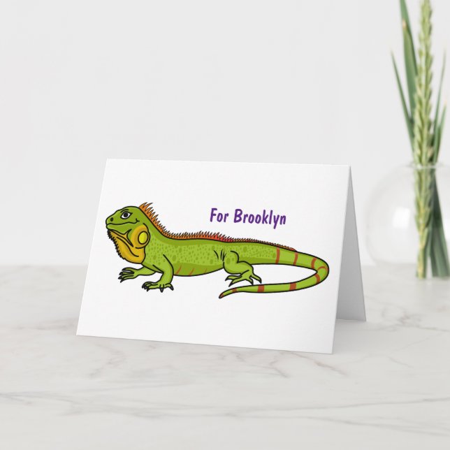 Tarjeta Feliz ilustracion personalizado de iguana verde (Anverso)