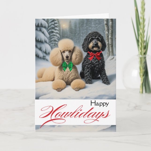 Tarjeta Feliz invierno de Howlidays con Poodle y Schnoodle (Anverso)