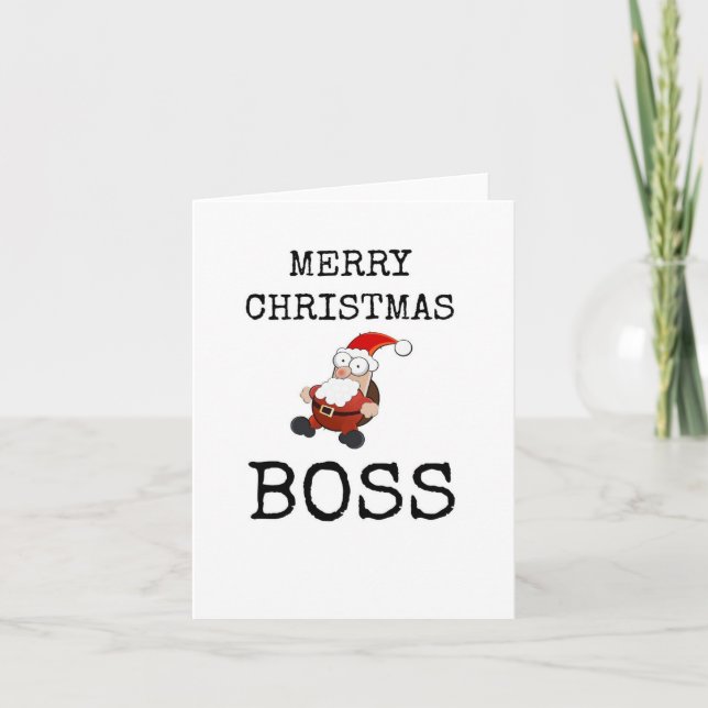 Tarjeta Feliz Jefe de Navidad, Cute Santa Card (Anverso)