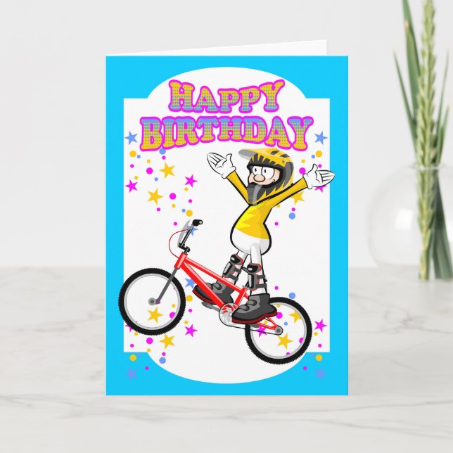 Tarjeta Feliz jinete del cumpleaños, valiente y extremo de (Anverso)