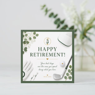Tarjeta Feliz jubilación de golf con guante y hierro de go