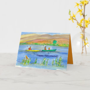 Tarjeta Feliz Jubilación Familia en Kayak Lago