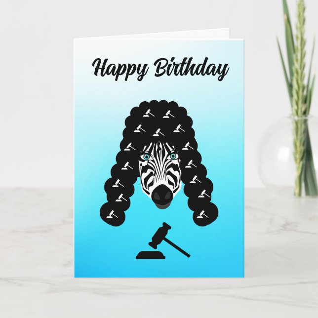 Tarjeta feliz juez de cumpleaños zebra pelo largo negro (Anverso)