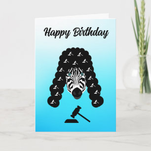 Tarjeta feliz juez de cumpleaños zebra pelo largo negro