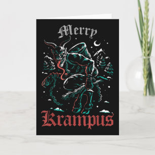 Tarjeta Feliz Krampus Navidad Xmas Horror Feo Malvado Paja