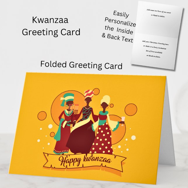 Tarjeta Feliz Kwanzaa 3 Damas Saludo Amarillo (Subido por el creador)