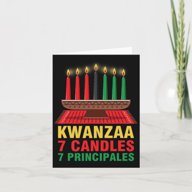Tarjeta Feliz Kwanzaa Kinara Siete Principios Velas Bandej (Anverso)