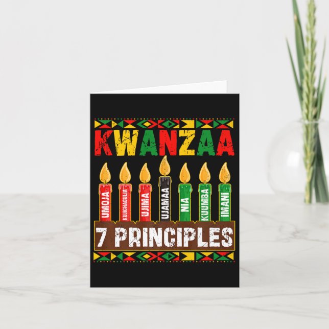 Tarjeta Feliz Kwanzaa Kinara Siete Principios Velas Pan (Anverso)