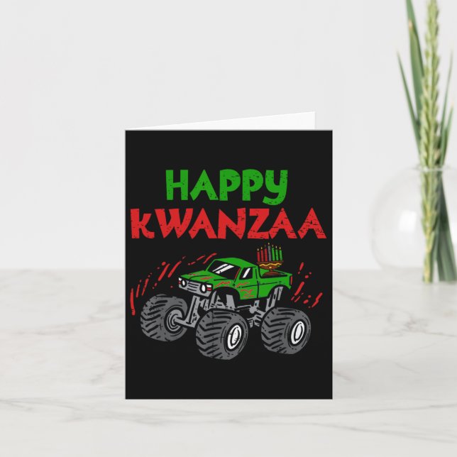 Tarjeta Feliz Kwanzaa Kinara Siete Velas Camión Monstruo K (Anverso)