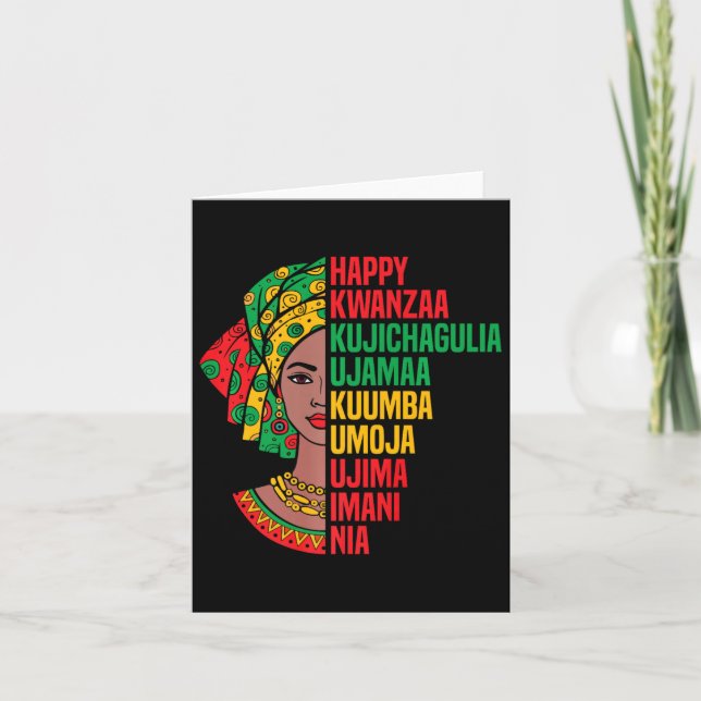 Tarjeta Feliz Kwanzaa Siete Principios Africano Turbante G (Anverso)