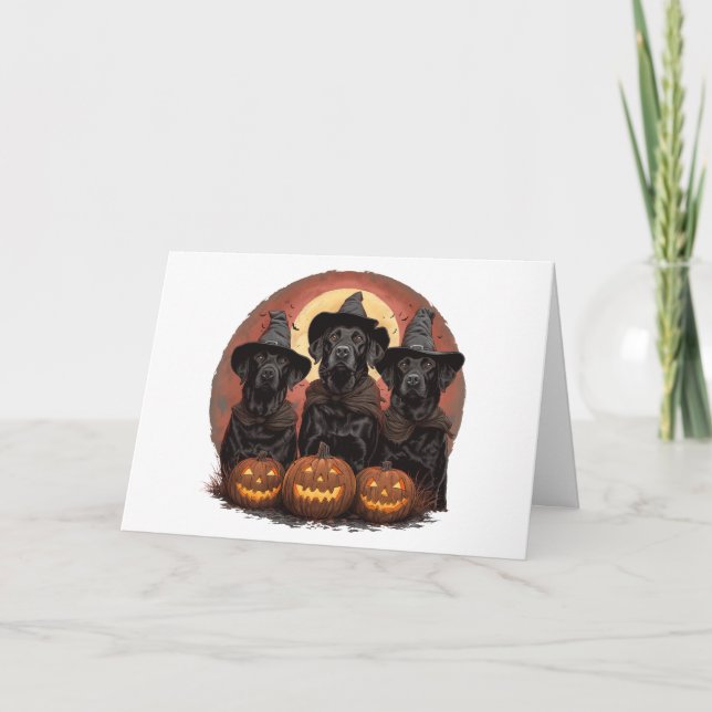 Tarjeta Felíz Labrador de Halloween perro Gorras de brujas (Anverso)