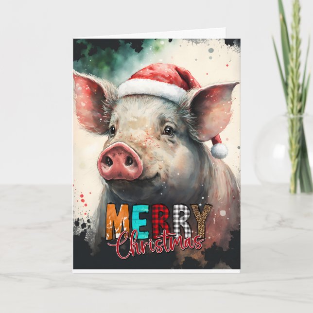 Tarjeta Feliz lechón feliz de Navidad (Anverso)
