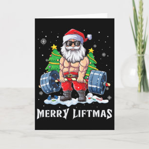 Tarjeta Feliz Levantamiento Navideño Santa Claus Divertido