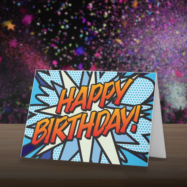 Tarjeta FELIZ Libro de historietas de cumpleaños (Fun HAPPY BIRTHDAY Comic Book Pop Art Card)