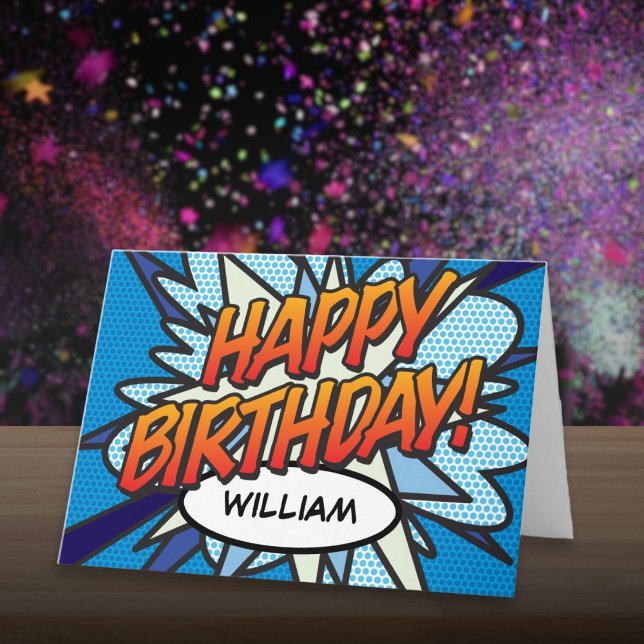 Tarjeta FELIZ Libro de historietas de cumpleaños (HAPPY BIRTHDAY Comic Book Pop Art Card)