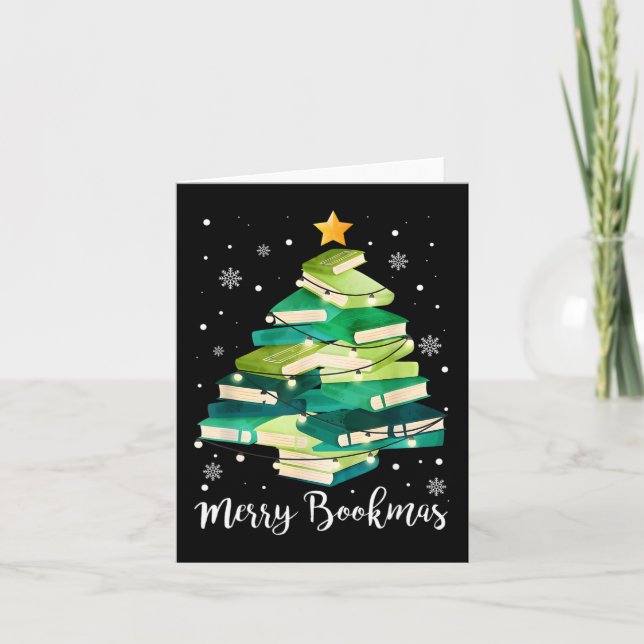 Tarjeta Feliz Libro Navidad Libros Pino Árbol Diversión Am (Anverso)