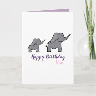 Tarjeta Feliz mamá de cumpleaños, linda madre y bebé elefa