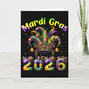 Tarjeta Feliz Mardi Gras 2026 Carnaval Familia Nueva Orlea