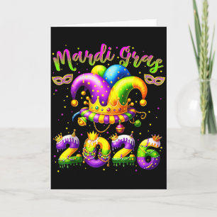 Tarjeta Feliz Mardi Gras 2026 Sombrero de Bufón Nueva Orle