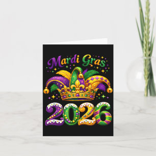 Tarjeta Feliz Mardi Gras 2026 Sombrero de Bufón Nueva Orle