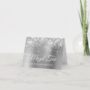 Tarjeta Feliz Mazel Tov en tu Bat Mitzvah con papel de pla