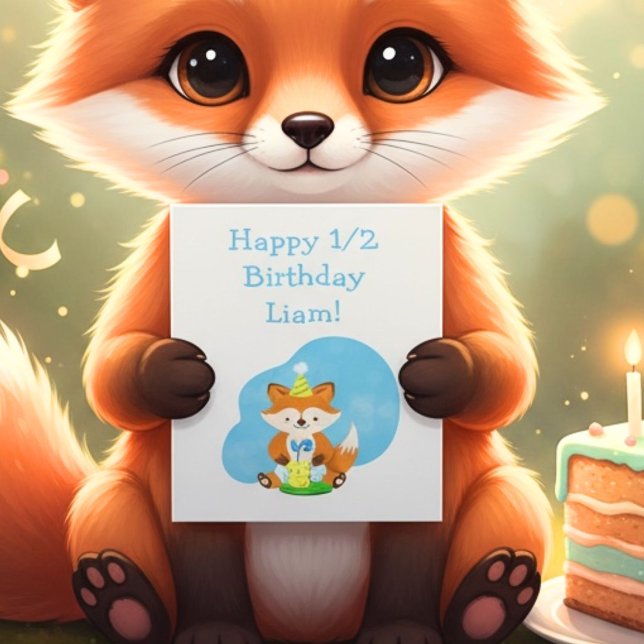 Tarjeta Feliz medio cumpleaños hijo bebé zorro con cumplea (Subido por el creador)