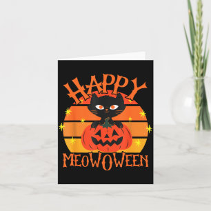Tarjeta Feliz Meowoween Halloween Gato Negro Jack O Lanter