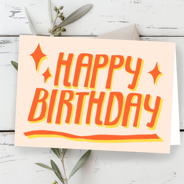 Tarjeta FELIZ Naranja de BIRTHDAY Handlettered Personaliza (HAPPY BIRTHDAY Handlettered Orange Customized Card
)
