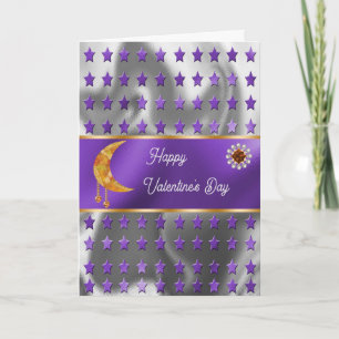 Tarjeta Feliz Naranja de San Valentín Luna Joyas y Estrell