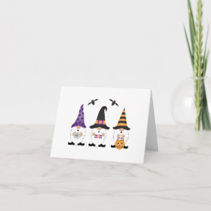 Tarjeta Feliz Naranja púrpura de Halloween Gnomes
