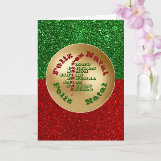 Tarjeta Feliz Natal Portugal Vino Lisboa Porto Braga (Orquídea)