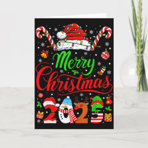 Tarjeta Feliz Navidad 2025 Santa Reno Hombre de Nieve Cris