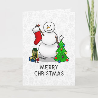 Tarjeta Feliz Navidad 2 Árbol reaccionando a Snowman