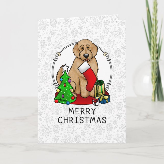 Tarjeta Feliz Navidad 2 Goldendoodle (rojo dorado) Cute (Anverso)