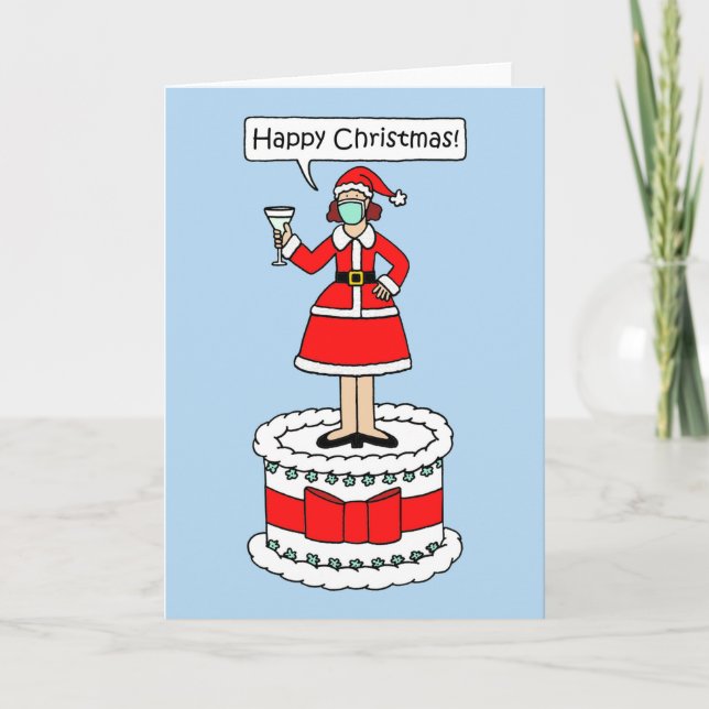 Tarjeta Feliz Navidad a la dama con el pastel de máscara d (Anverso)