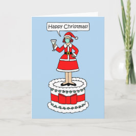 Tarjeta Feliz Navidad a la dama con el pastel de máscara d