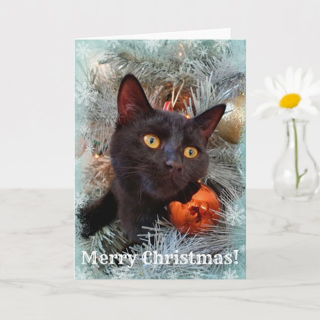 Tarjeta Feliz Navidad a los gatos negros (Planta pequeña)