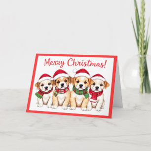 Tarjeta Feliz Navidad a los perros con la frontera roja